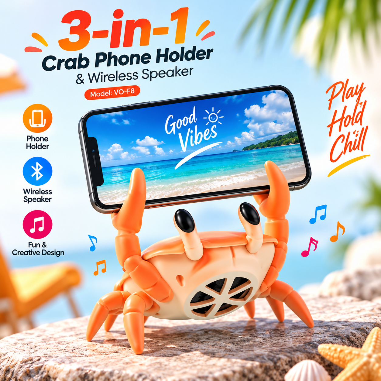 3-in-1 Crab Phone Holder & Wireless Bluetooth Speaker - Image 5