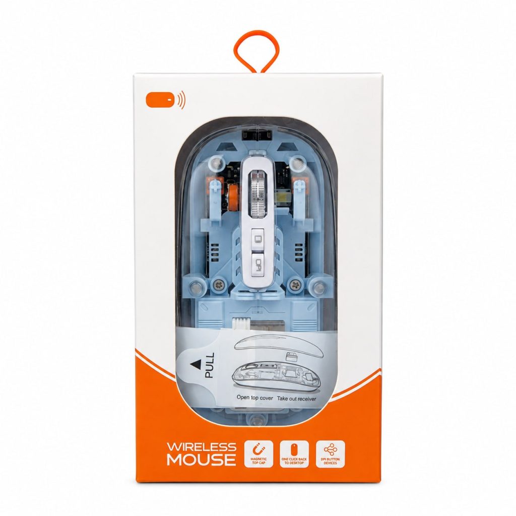 Transparent Wireless Mouse – Tri-Mode 2.4G & Bluetooth 5.3 Ergonomic Optical Mouse with Type-C Rechargeable Battery, Adjustable 1600 DPI, RGB Breathing Light & Desktop Return Button 13292